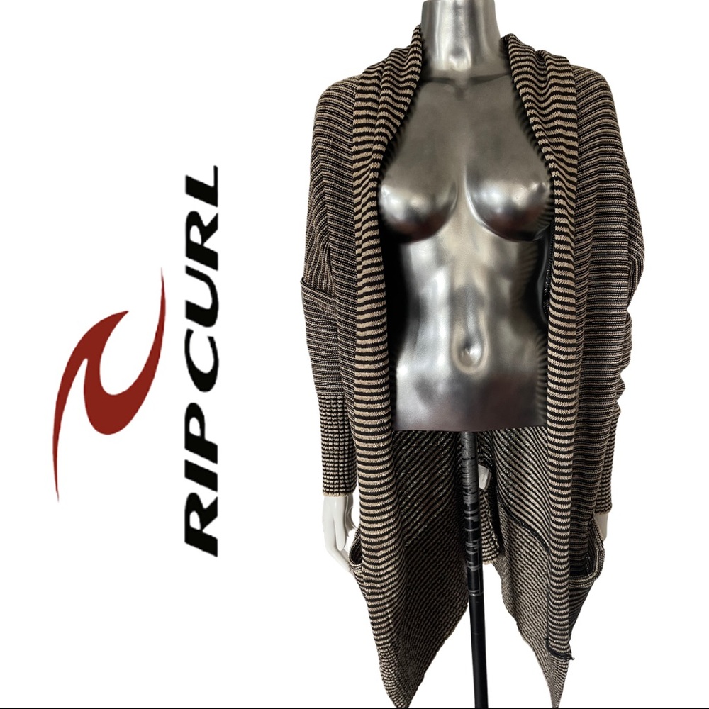 Rip Curl Black and Cream Striped Cardigan